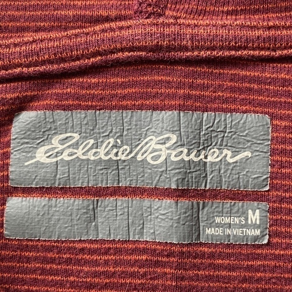 Eddie Bauer ladies long sleeve hooded cotton shirt size medium burgundy & orange - Picture 3 of 6